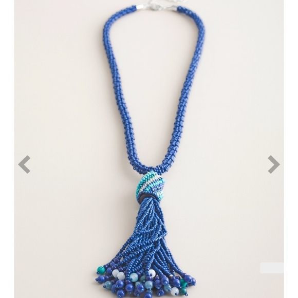 Chico's Long Cool-Tone Tassel Beaded Pendant Necklace - Picture 3 of 10